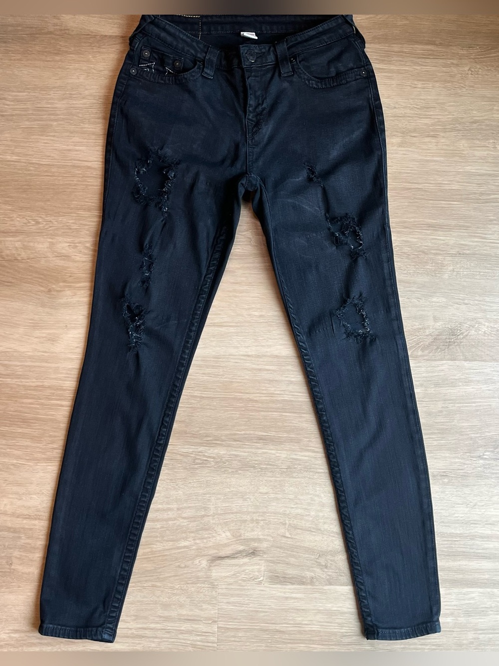 True Religion Women's Black Distressed Skinny Jeans Size 29